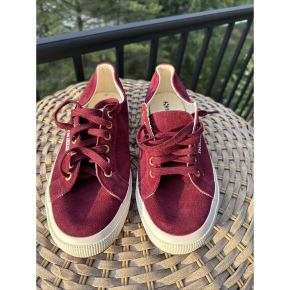 Superga Velvet Sneakers Shoes EU 41 US Women’s 9.5 Men’s 8 Maroon Dark Red - Picture 1 of 16